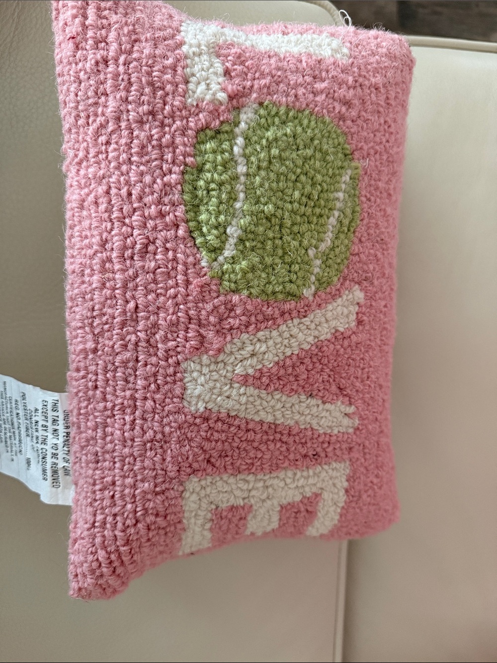 Pink Hooked Accent Pillow with Green Tennis Motif
